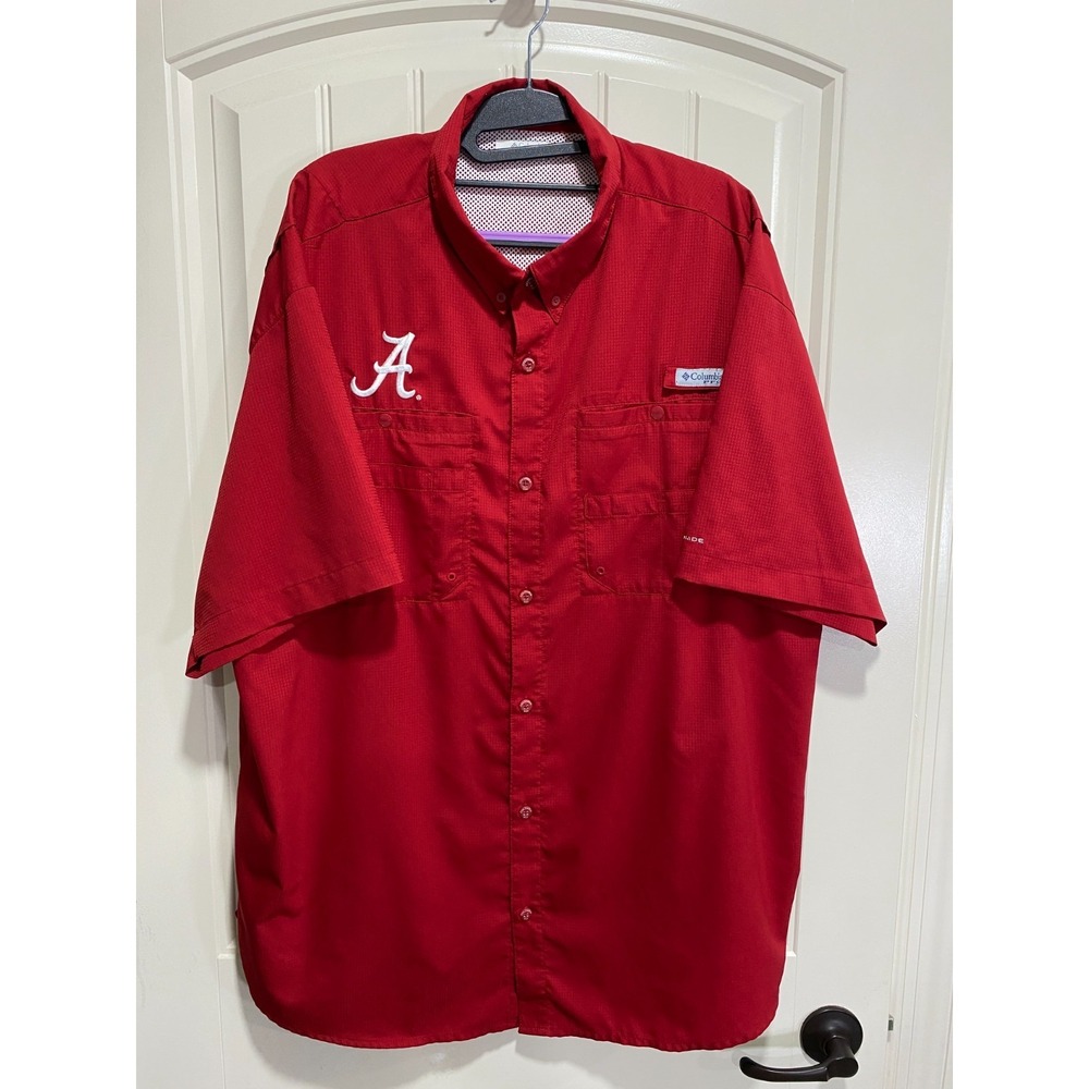 Columbia PFG Alabama Fishing Shirt Men's 2XL Red Short Sleeve Button Down Vented